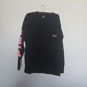 PINK Black Long Sleeve Shirt with Pink Logo
